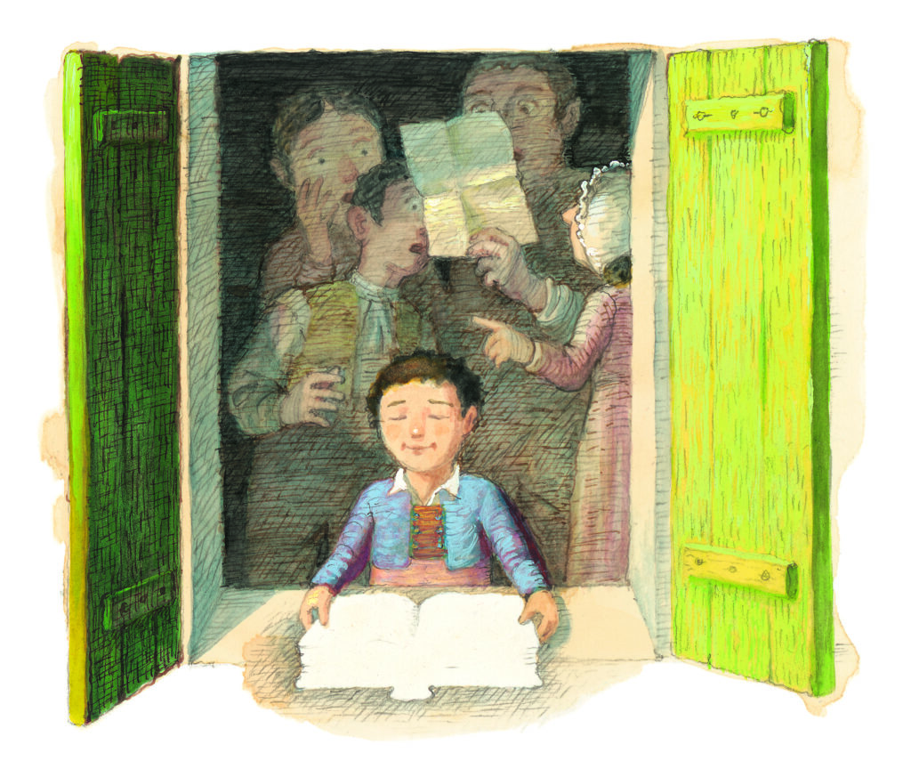 ילד יושב ליד ספר ברייל